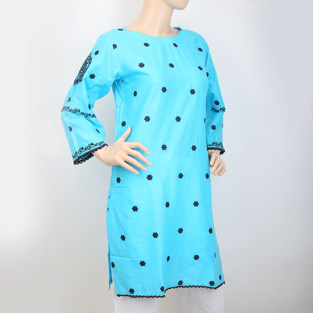 Women's Embroidered Kurti With Lace - Blue, Women, Ready Kurtis, Chase Value, Chase Value