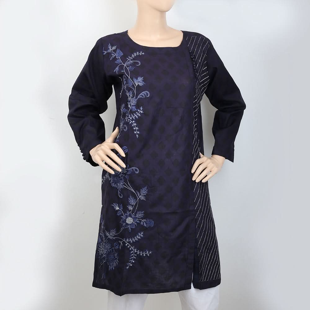 Women's Embroidered Front Panel Kurti - Navy Blue, Women, Ready Kurtis, Chase Value, Chase Value