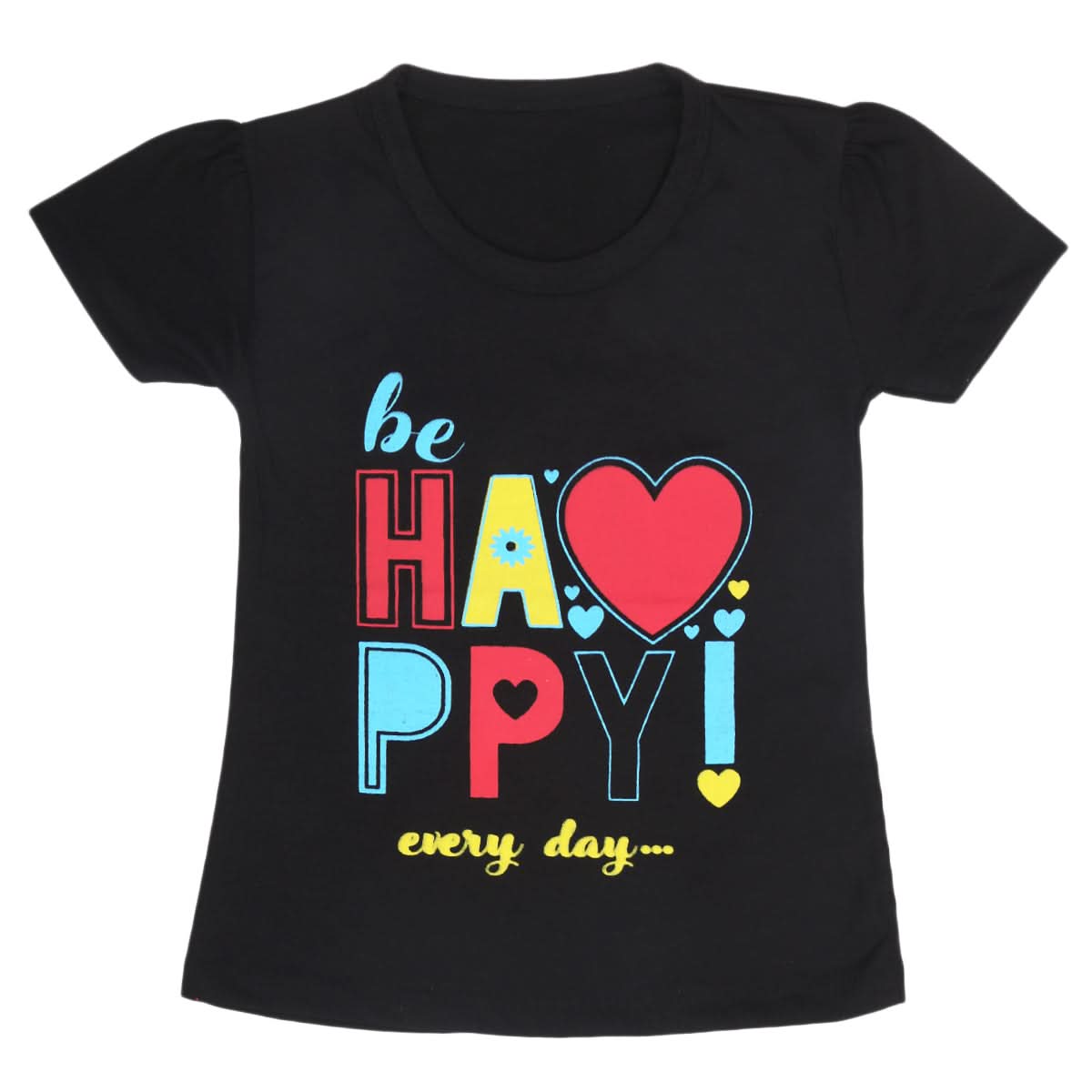 Girls Half Sleeves T-Shirt 9055 - Black, Kids, Girls T-Shirts, Chase Value, Chase Value