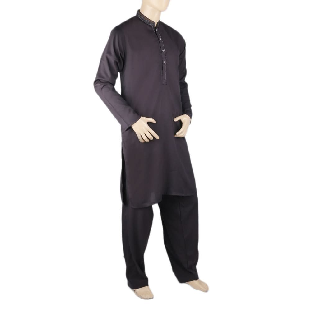 Men's Mashriq Slim Fit Embroidered Shalwar Suit - Dark Purple, Men, Shalwar Kameez, Chase Value, Chase Value