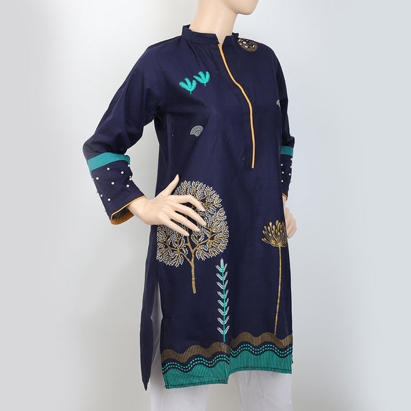 Women's Embroidered Cut Sleeves Kurti - Navy Blue, Women, Ready Kurtis, Chase Value, Chase Value
