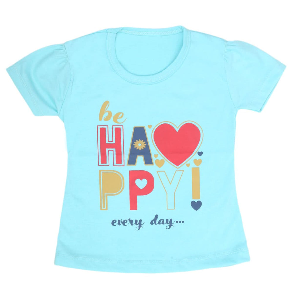 Girls Half Sleeves T-Shirt 9055 - Cyan, Kids, Girls T-Shirts, Chase Value, Chase Value