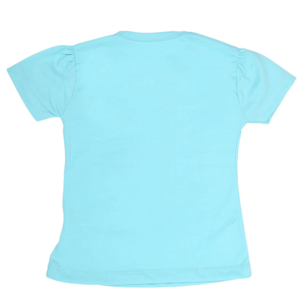Girls Half Sleeves T-Shirt 9055 - Cyan, Kids, Girls T-Shirts, Chase Value, Chase Value