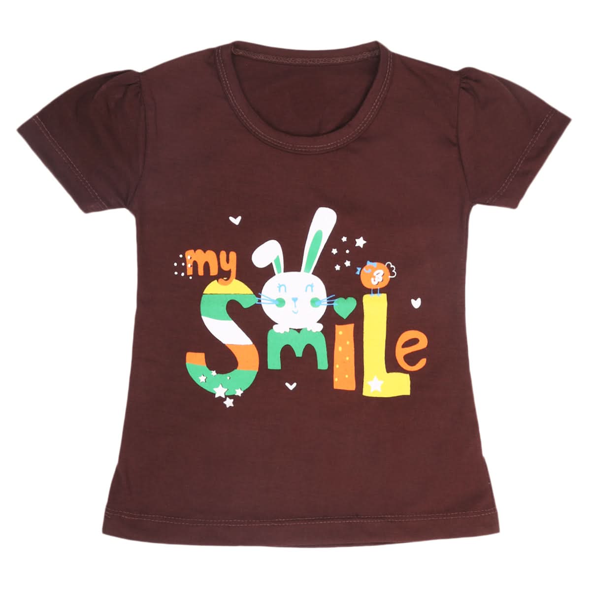 Girls Half Sleeves T-Shirt 9049 - Dark Brown, Kids, Girls T-Shirts, Chase Value, Chase Value
