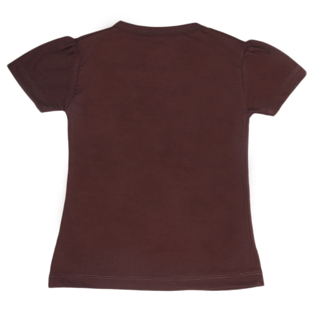 Girls Half Sleeves T-Shirt 9049 - Dark Brown, Kids, Girls T-Shirts, Chase Value, Chase Value