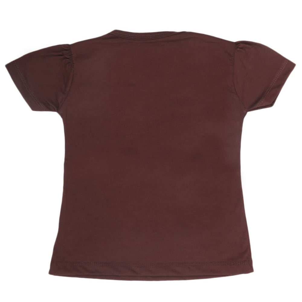 Girls Half Sleeves T-Shirt 9050 - Dark Brown, Kids, Girls T-Shirts, Chase Value, Chase Value