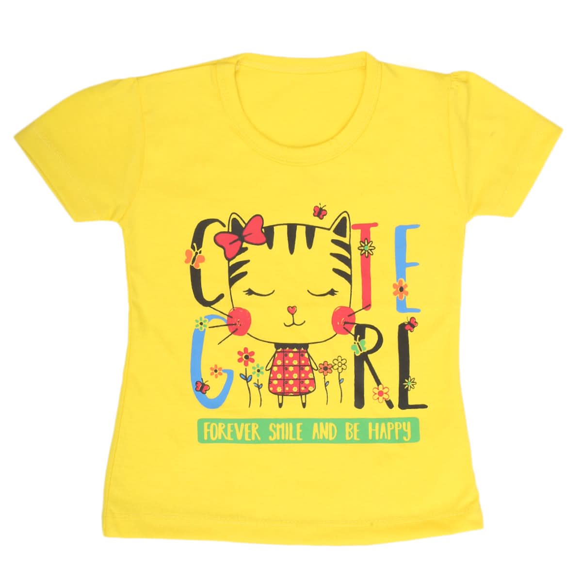 Girls Half Sleeves T-Shirt 9050 - Yellow, Kids, Girls T-Shirts, Chase Value, Chase Value