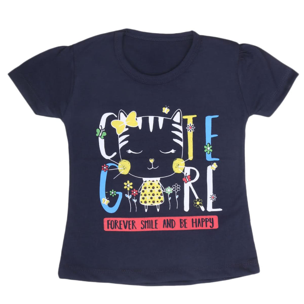 Girls Half Sleeves T-Shirt 9050 - Navy Blue, Kids, Girls T-Shirts, Chase Value, Chase Value