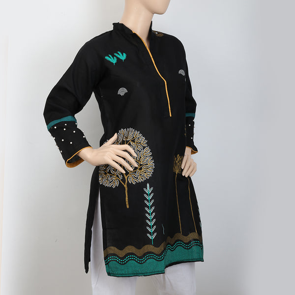 Women's Embroidered Cut Sleeves Kurti - Black, Women, Ready Kurtis, Chase Value, Chase Value