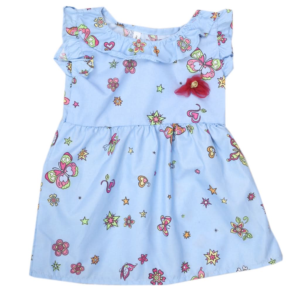 Newborn Half Sleeves Frock - Sky Blue, Kids, Newborn Girls Frocks, Chase Value, Chase Value