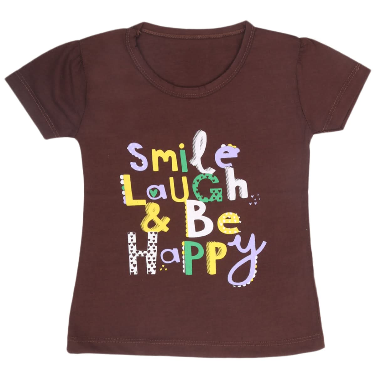 Girls Half Sleeves T-Shirt 9046 - Dark Brown, Kids, Girls T-Shirts, Chase Value, Chase Value