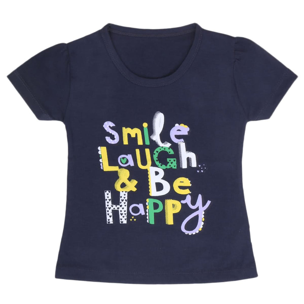 Girls Half Sleeves T-Shirt 9046 - Navy Blue, Kids, Girls T-Shirts, Chase Value, Chase Value
