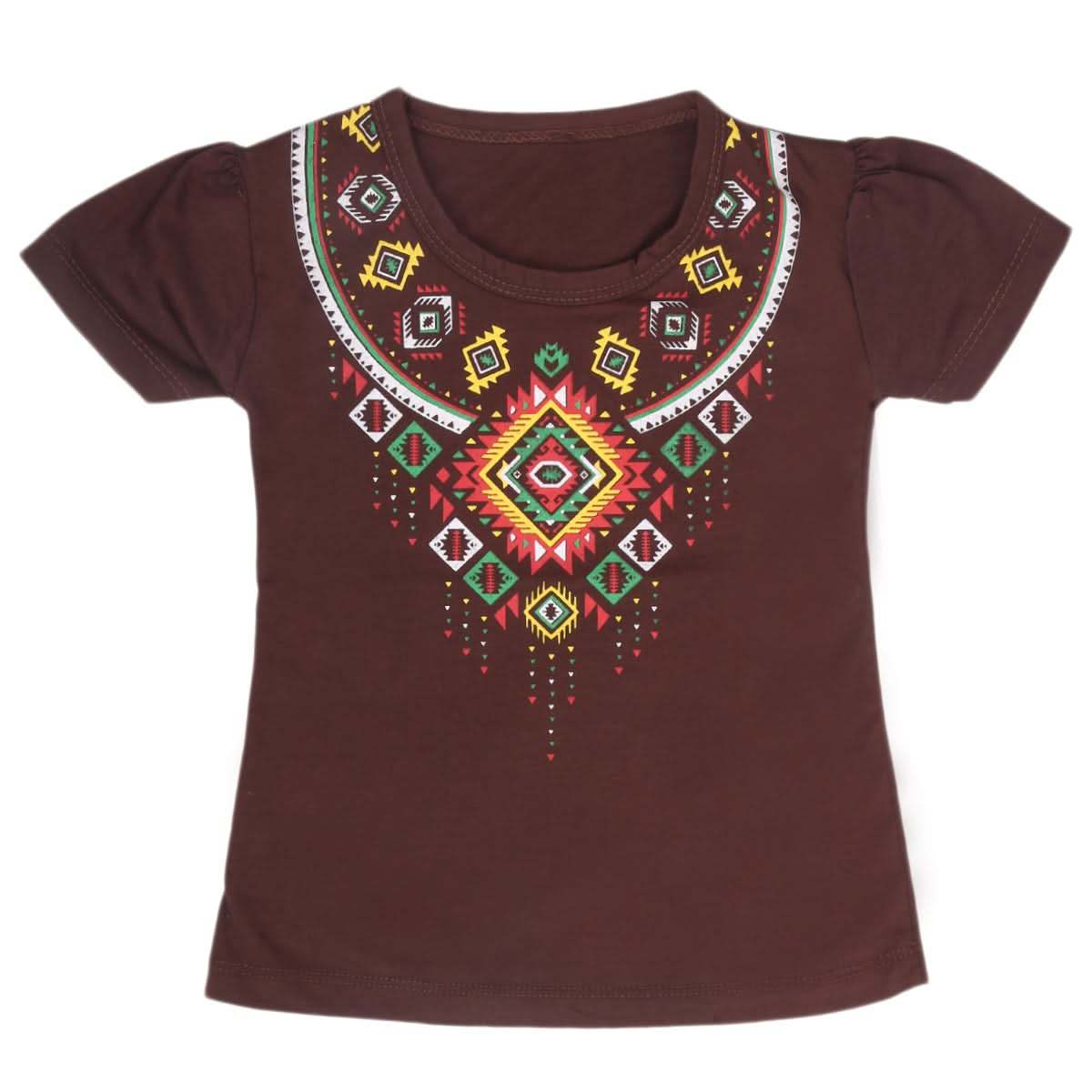 Girls Half Sleeves T-Shirt 9047 - Dark Brown, Kids, Girls T-Shirts, Chase Value, Chase Value