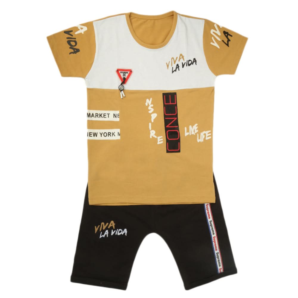 Boys Half Sleeves Short Suit - Mustard, Kids, Boys Sets And Suits, Chase Value, Chase Value