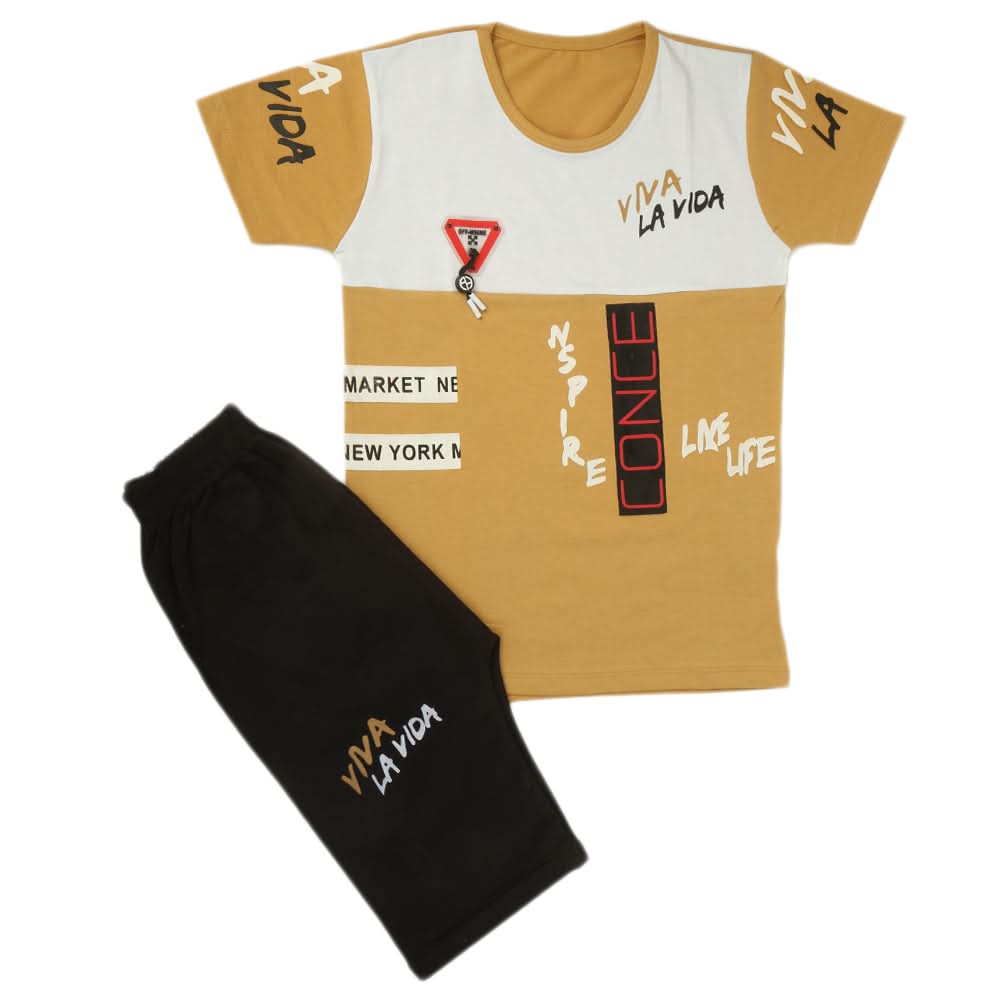 Boys Half Sleeves Short Suit - Mustard, Kids, Boys Sets And Suits, Chase Value, Chase Value