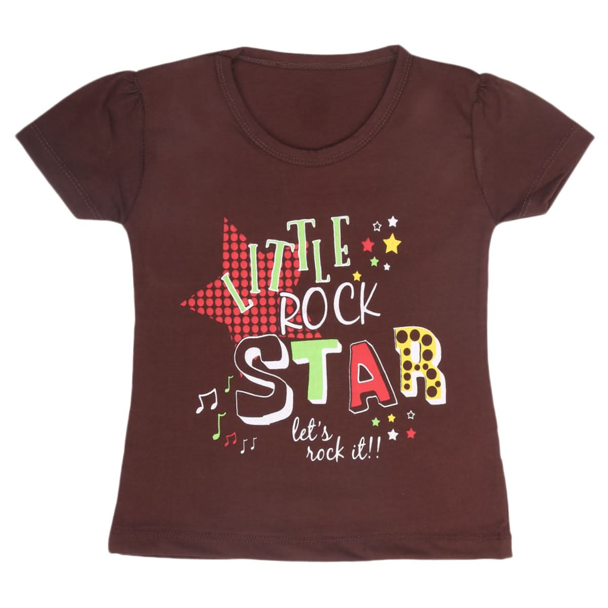 Girls Half Sleeves T-Shirt 9053 - Dark Brown, Kids, Girls T-Shirts, Chase Value, Chase Value