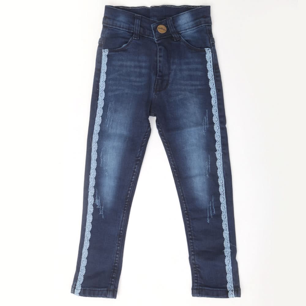 Girls Denim Pant Side Tape - Dark Blue, Kids, Girls Pants And Capri, Chase Value, Chase Value