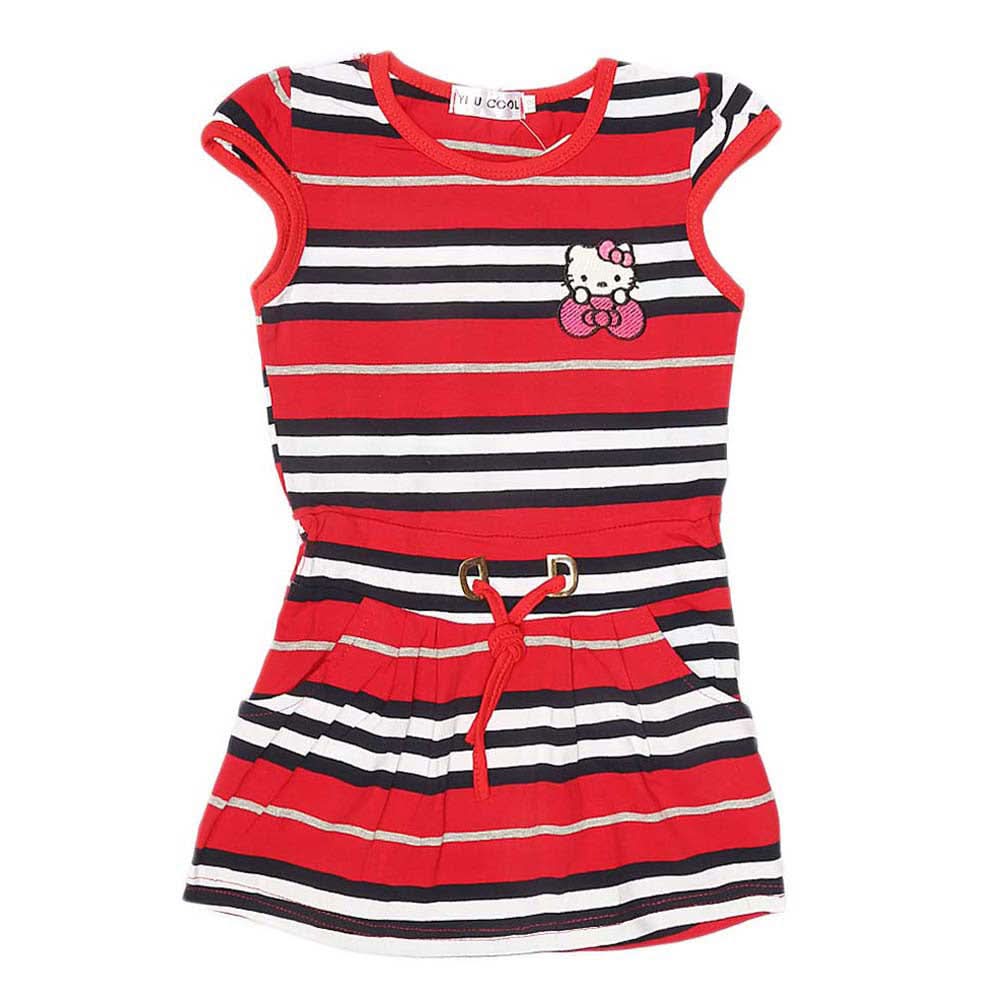Girls Yarn Dyed Half Sleeves T-Shirt - Red, Kids, Girls T-Shirts, Chase Value, Chase Value