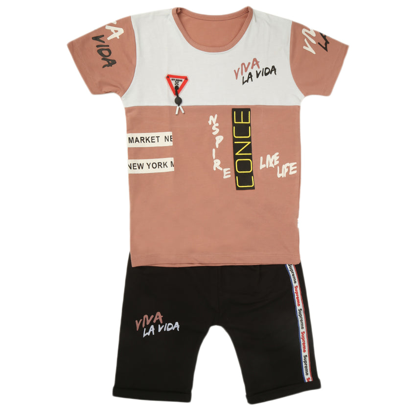 Boys Half Sleeves Short Suit - Tea-Pink, Kids, Boys Sets And Suits, Chase Value, Chase Value