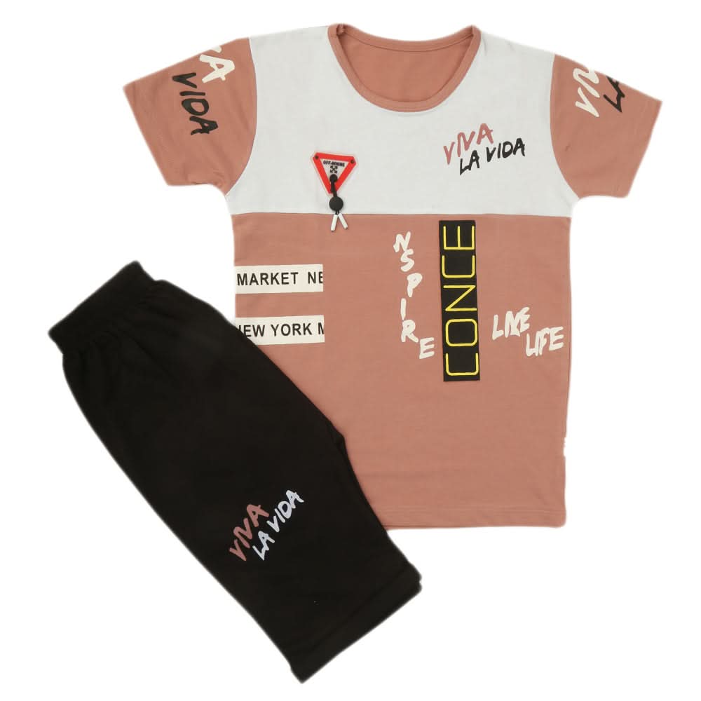 Boys Half Sleeves Short Suit - Tea-Pink, Kids, Boys Sets And Suits, Chase Value, Chase Value