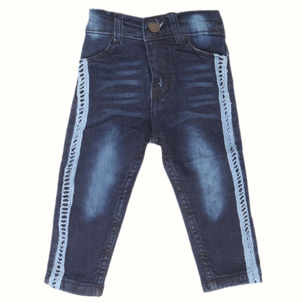 Girls Denim Pant Side Tape - Dark Blue, Kids, Girls Pants And Capri, Chase Value, Chase Value