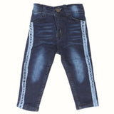 Girls Denim Pant Side Tape - Dark Blue, Kids, Girls Pants And Capri, Chase Value, Chase Value