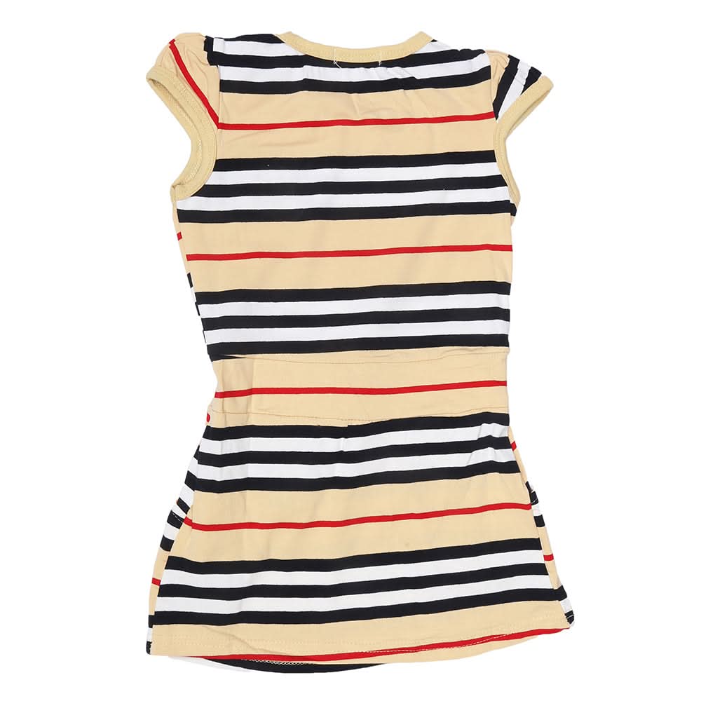 Girls Yarn Dyed Half Sleeves T-Shirt - Beige, Kids, Girls T-Shirts, Chase Value, Chase Value