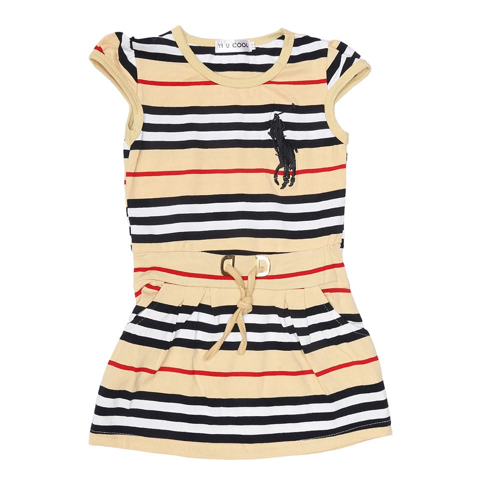 Girls Yarn Dyed Half Sleeves T-Shirt - Beige, Kids, Girls T-Shirts, Chase Value, Chase Value