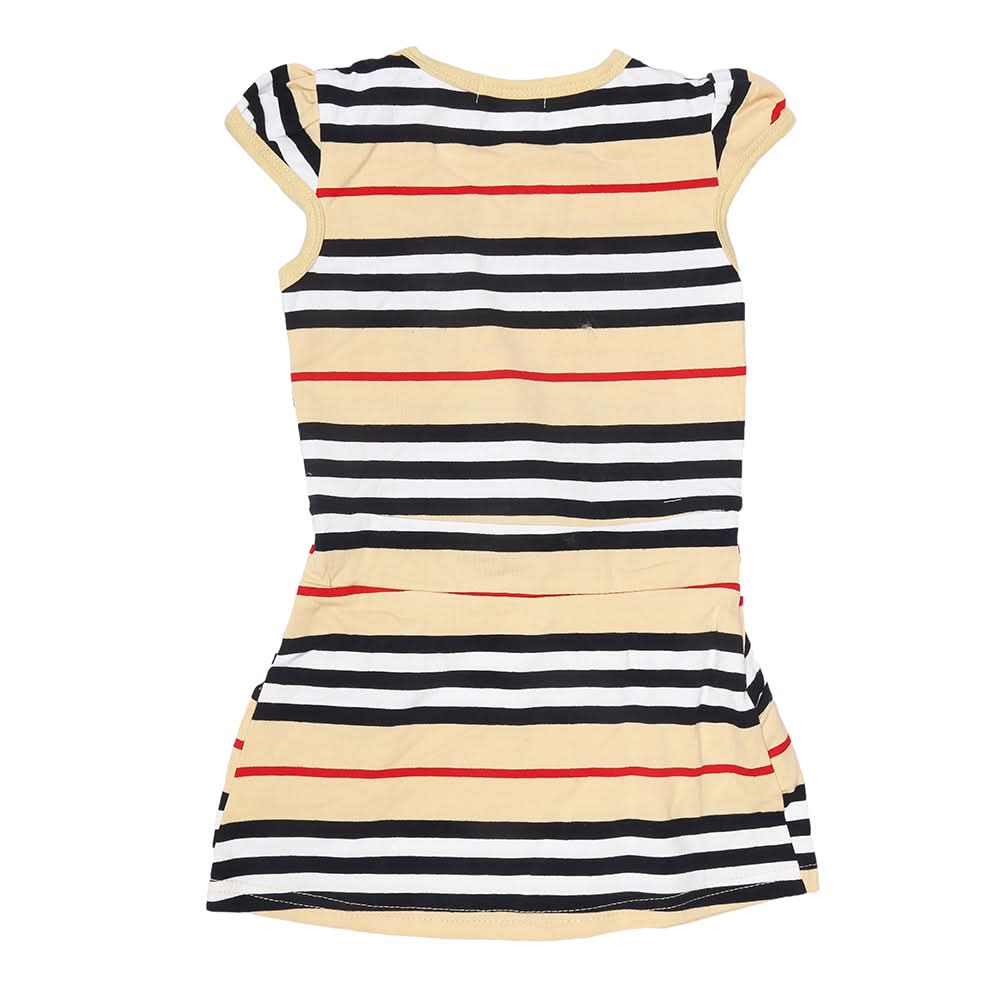 Girls Yarn Dyed Half Sleeves T-Shirt - Beige, Kids, Girls T-Shirts, Chase Value, Chase Value