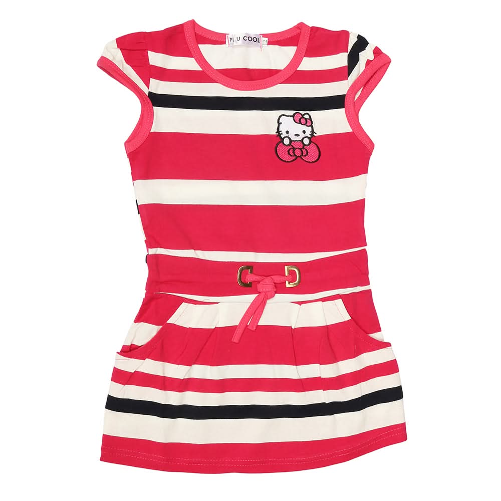 Girls Yarn Dyed Half Sleeves T-Shirt - Pink, Kids, Girls T-Shirts, Chase Value, Chase Value