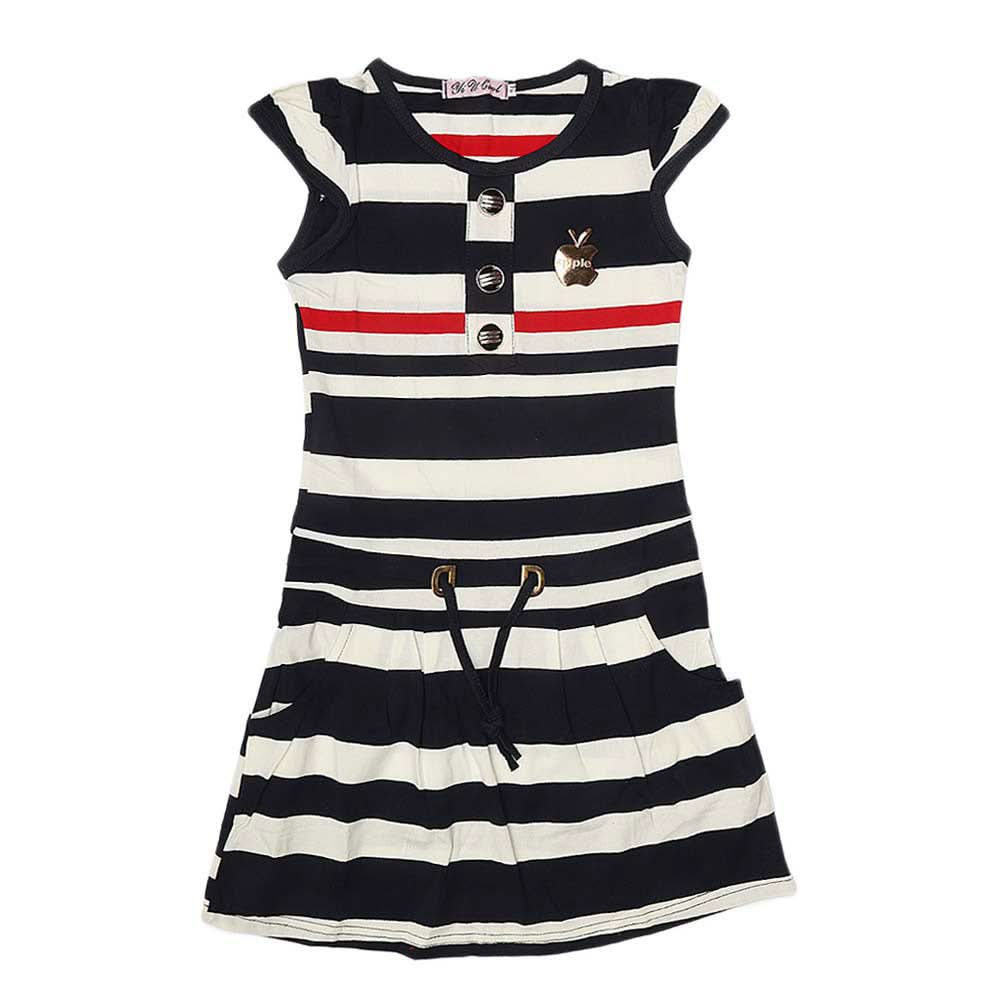 Girls Yarn Dyed Half Sleeves T-Shirt - Navy Blue, Kids, Girls T-Shirts, Chase Value, Chase Value