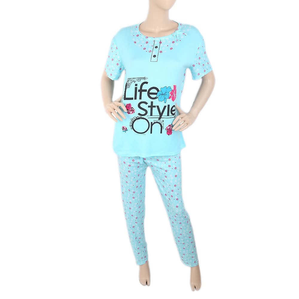 Women's 2 Piece Night Suit - Sky Blue, Women, Night Suit, Chase Value, Chase Value