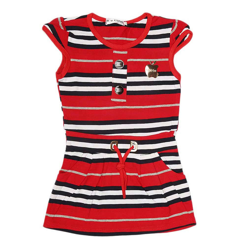 Girls Yarn Dyed Half Sleeves T-Shirt - Red, Kids, Girls T-Shirts, Chase Value, Chase Value