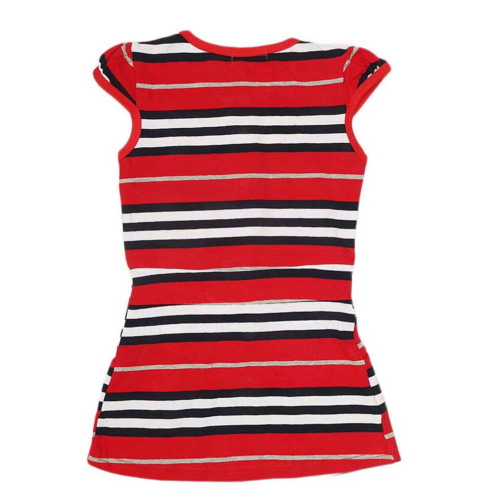 Girls Yarn Dyed Half Sleeves T-Shirt - Red, Kids, Girls T-Shirts, Chase Value, Chase Value