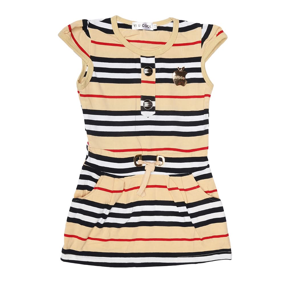Girls Yarn Dyed Half Sleeves T-Shirt - Beige, Kids, Girls T-Shirts, Chase Value, Chase Value