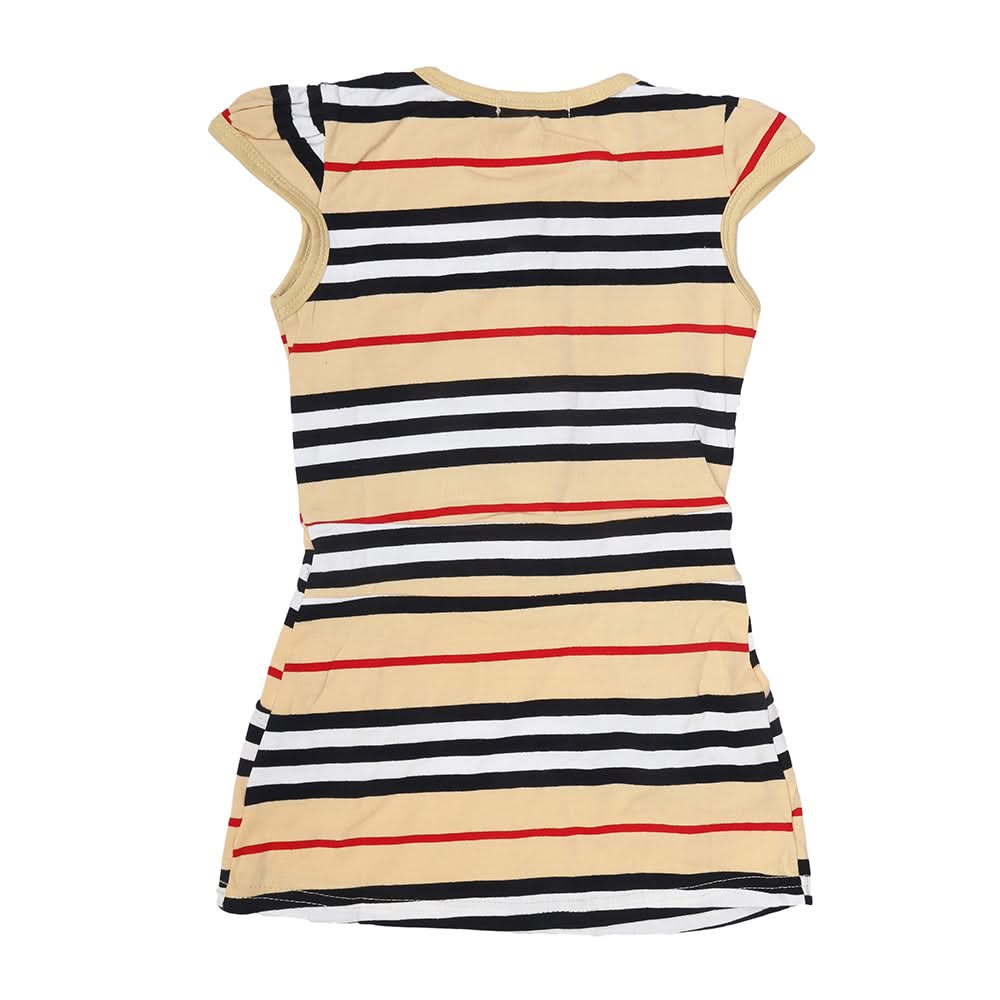 Girls Yarn Dyed Half Sleeves T-Shirt - Beige, Kids, Girls T-Shirts, Chase Value, Chase Value
