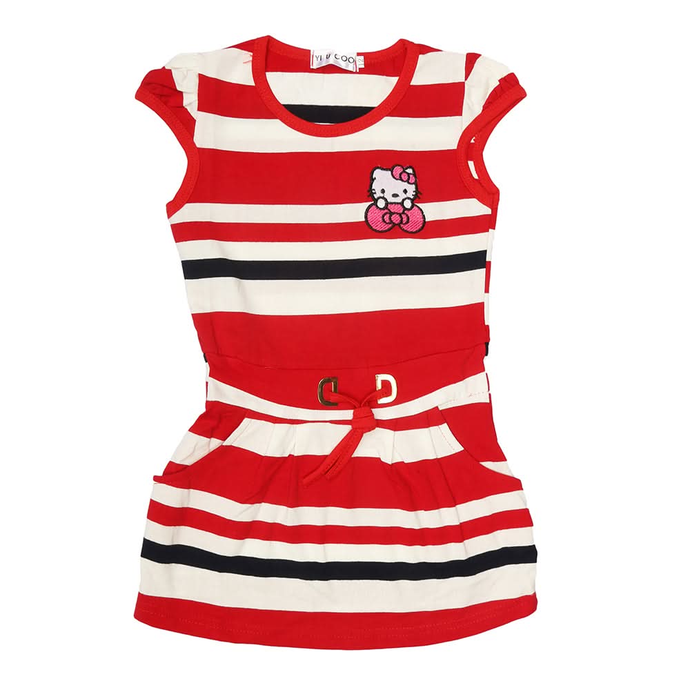 Girls Yarn Dyed Half Sleeves T-Shirt - Red, Kids, Girls T-Shirts, Chase Value, Chase Value