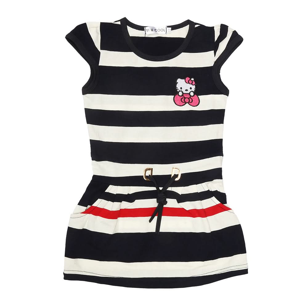 Girls Yarn Dyed Half Sleeves T-Shirt - Navy Blue, Kids, Girls T-Shirts, Chase Value, Chase Value
