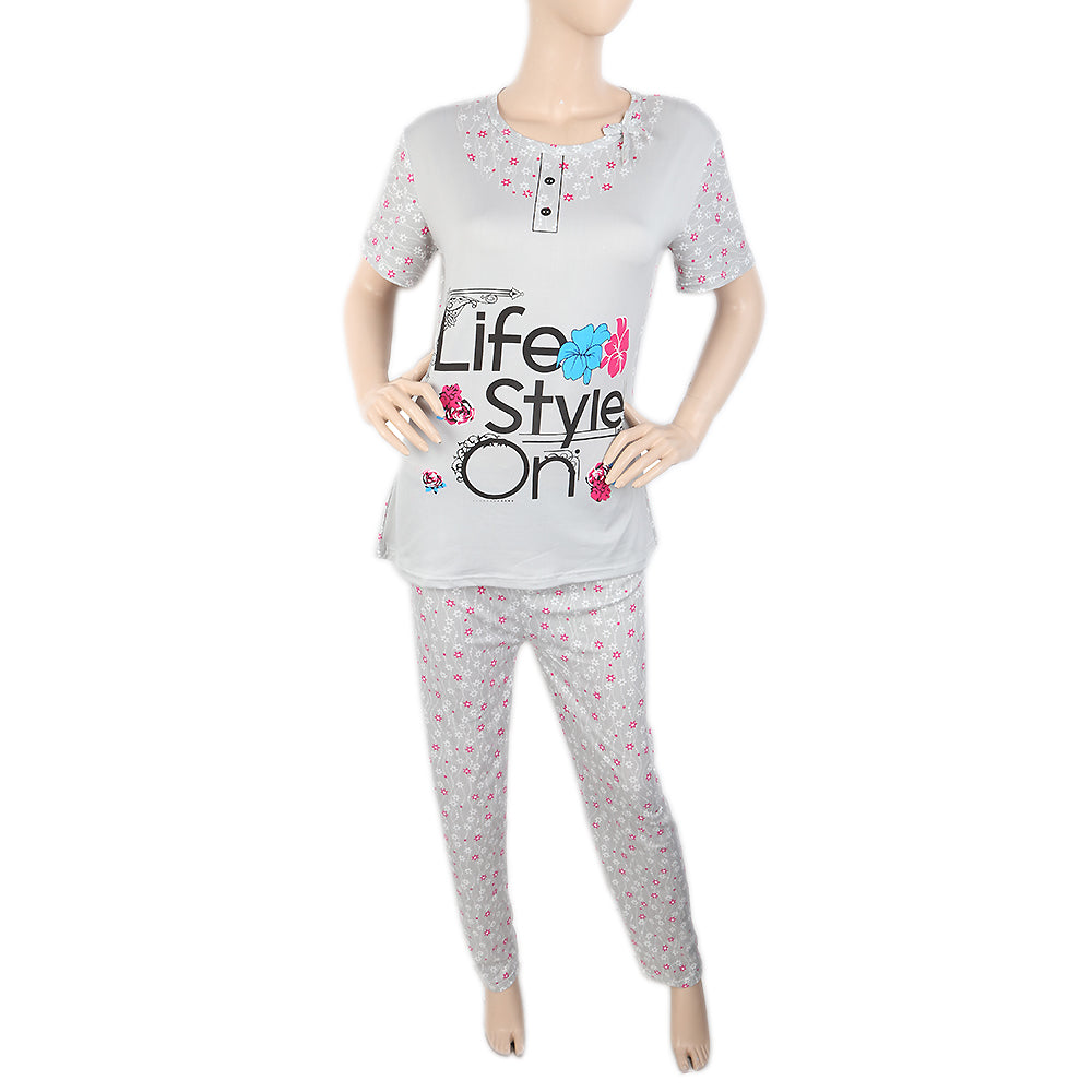 Women's 2 Piece Night Suit - Grey, Women, Night Suit, Chase Value, Chase Value