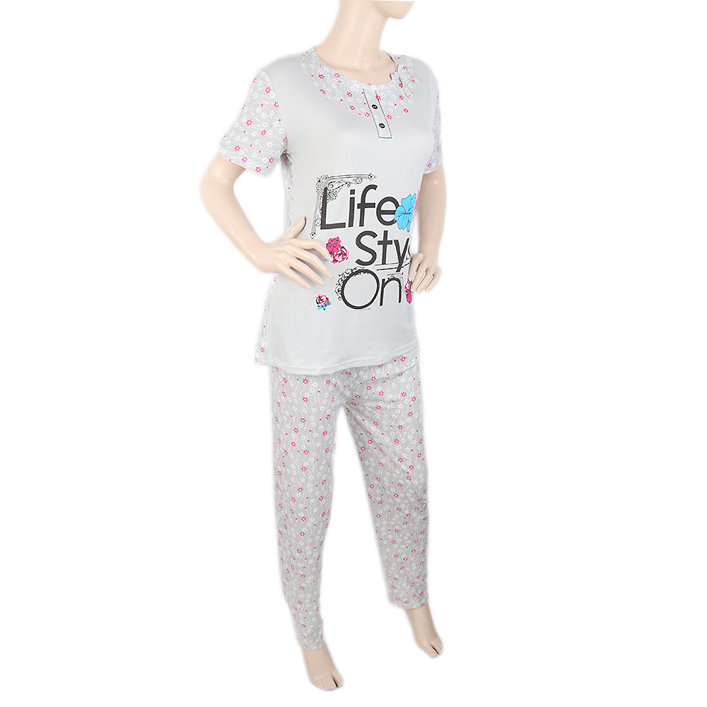 Women's 2 Piece Night Suit - Grey, Women, Night Suit, Chase Value, Chase Value