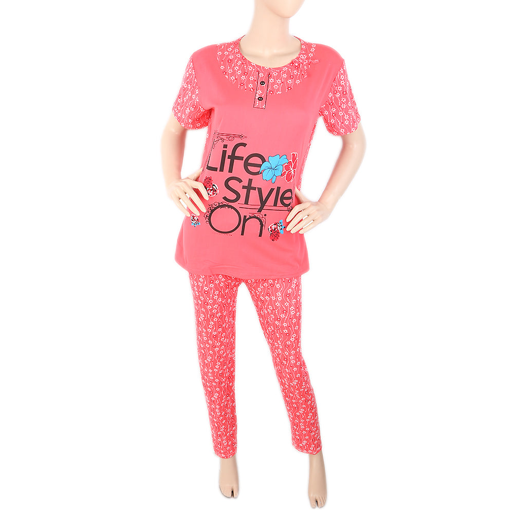 Women's 2 Piece Night Suit - Dark Pink, Women, Night Suit, Chase Value, Chase Value