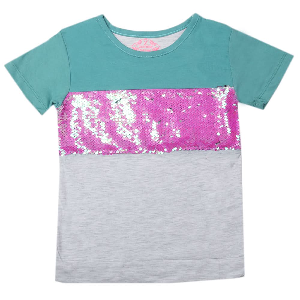 Girls Half Sleeves T-Shirts - Sea Green, Kids, Girls T-Shirts, Chase Value, Chase Value