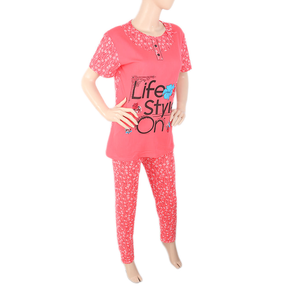 Women's 2 Piece Night Suit - Dark Pink, Women, Night Suit, Chase Value, Chase Value