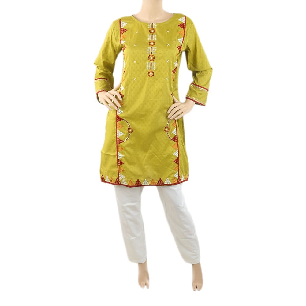 Women's Embroidered Dobby Kurti - Green, Women, Ready Kurtis, Chase Value, Chase Value
