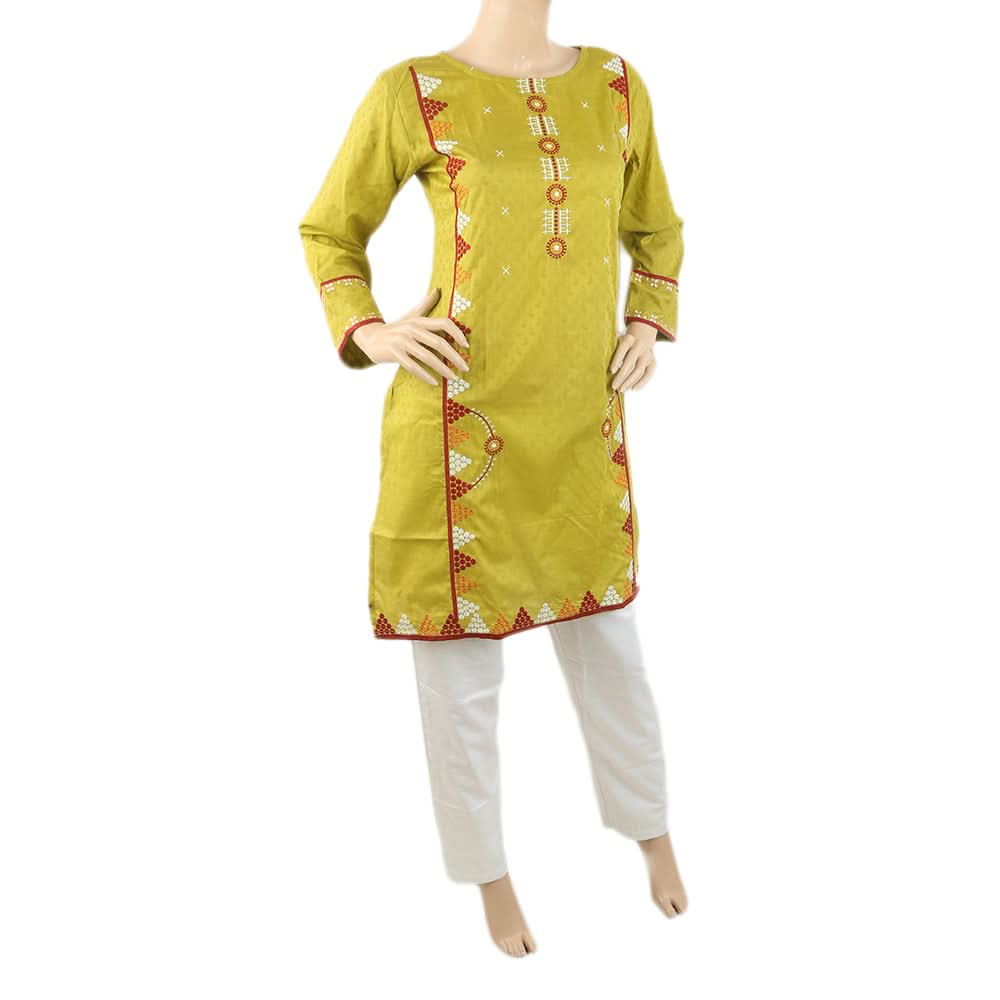 Women's Embroidered Dobby Kurti - Green, Women, Ready Kurtis, Chase Value, Chase Value