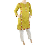Women's Embroidered Dobby Kurti - Green, Women, Ready Kurtis, Chase Value, Chase Value