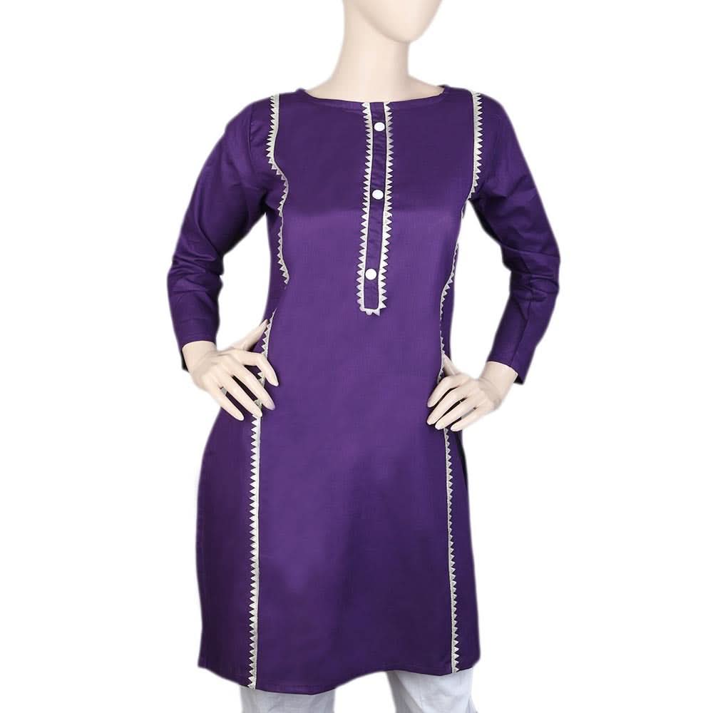 Women's Cotton Plain Kurti - Purple, Women, Ready Kurtis, Chase Value, Chase Value