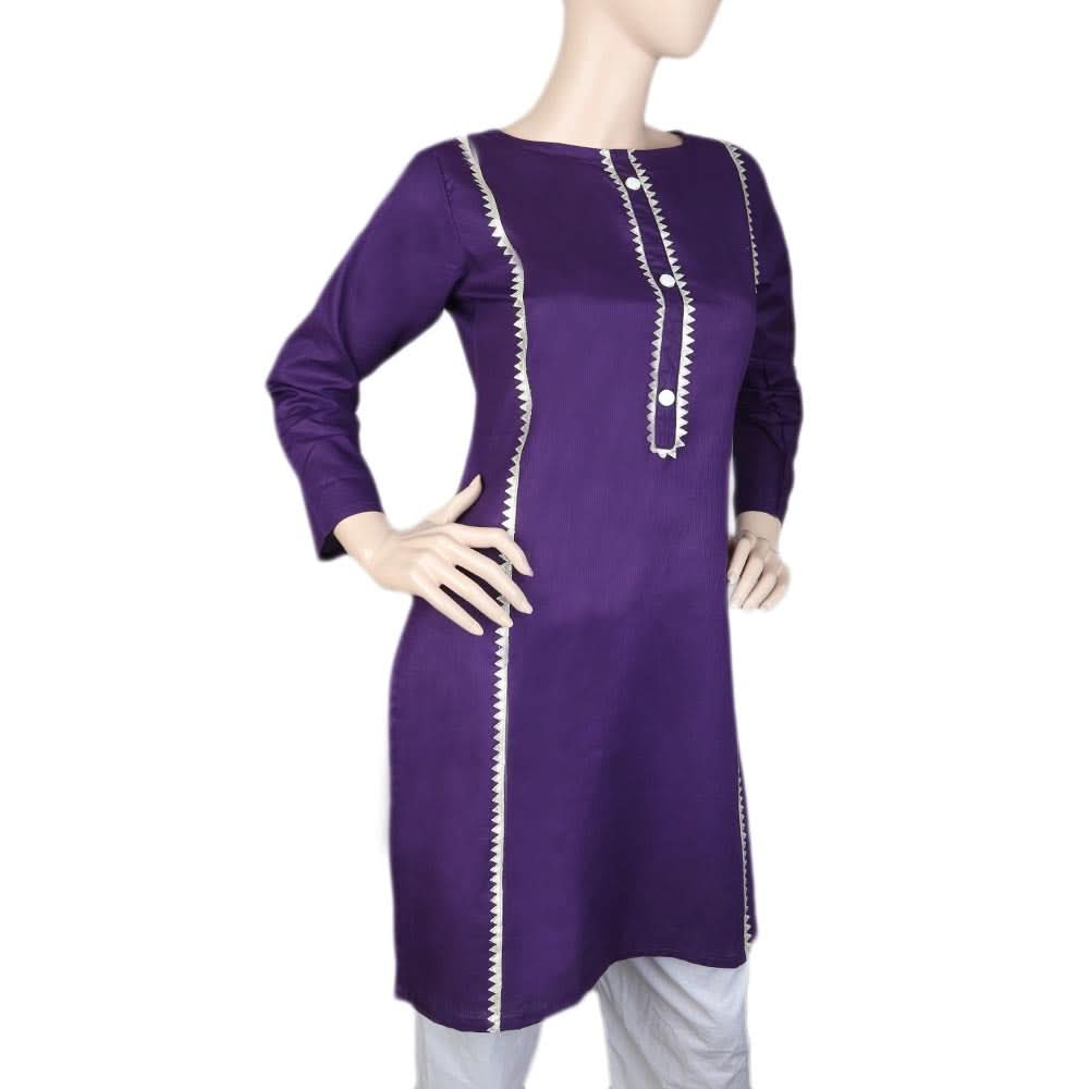 Women's Cotton Plain Kurti - Purple, Women, Ready Kurtis, Chase Value, Chase Value