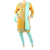 Women's Embroidered Jacquard 03 Pcs Suit - Mustard, Women's, Shalwar Suits, Chase Value, Chase Value