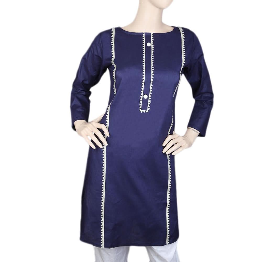 Women's Cotton Plain Kurti - Navy Blue, Women, Ready Kurtis, Chase Value, Chase Value